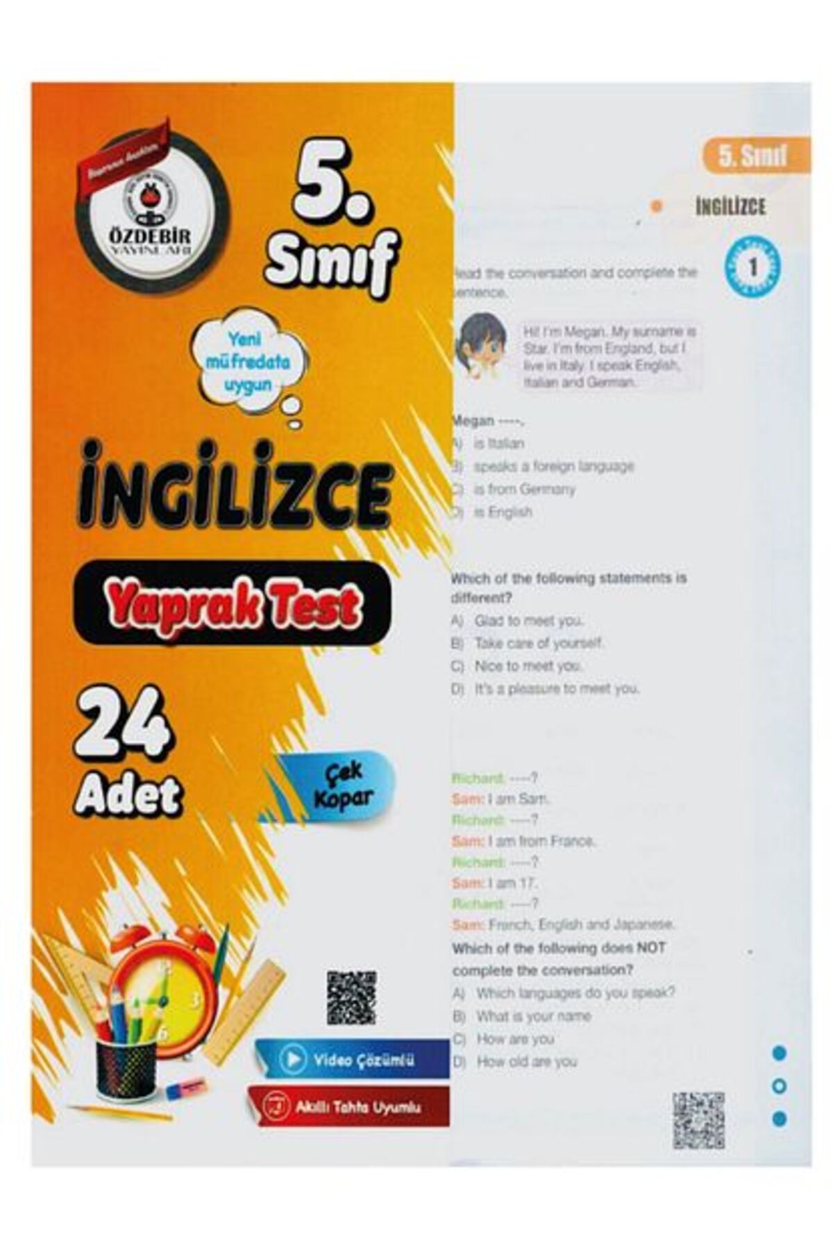 Özdebir Yayınları 5.Sınıf Yeni Müfredat İngilizce Yaprak Test